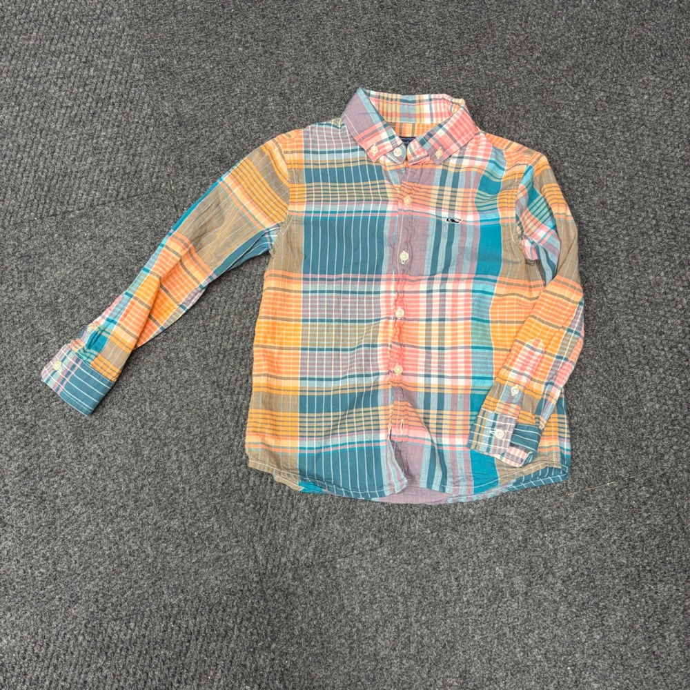 Vineyard Vines Boys Multi Color Plaid Long Sleeve Button Down Shirt Size 5